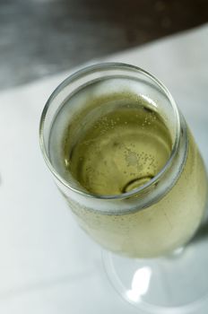 sparkling white wine in flute glass for celebration
