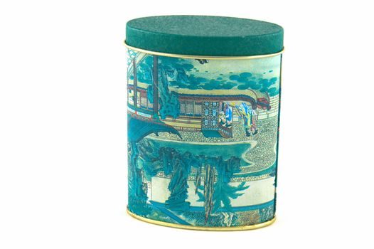 Painted tin box for storage of tea