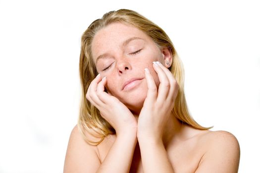 Studio portrait of a beautyfull blond model feeling relaxed