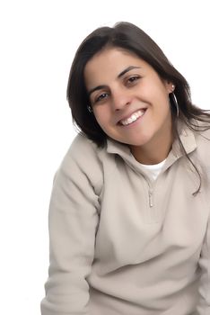 young casual woman portrait in a white background