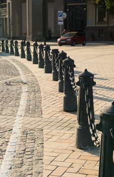 Chain fence in a street of Kiev