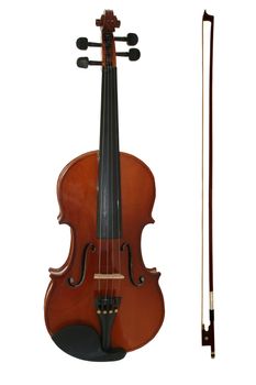 Violin with bow on white background