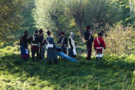 Willemstad - October 23: Replay of Napoleonic period in the Netherlands with battle between French, Dutch and English troops at Fort Sabina, October 23, 2011, Fort Sabina, Willemstad, the Netherlands