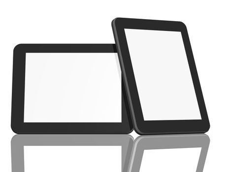 Group of Two Tablet Computers on white background