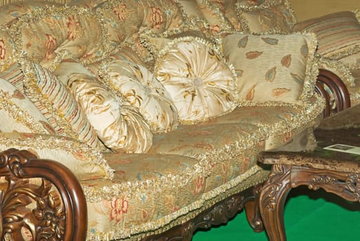 luxury sofa with cushions decorated with patterns