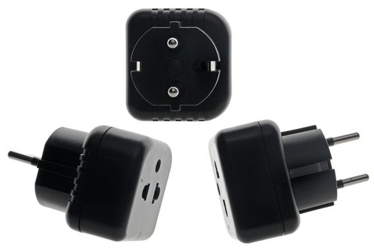Black power adaptor isolated on White Background.