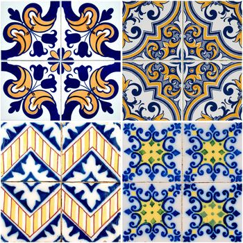 Colorful vintage ceramic tiles wall decoration.