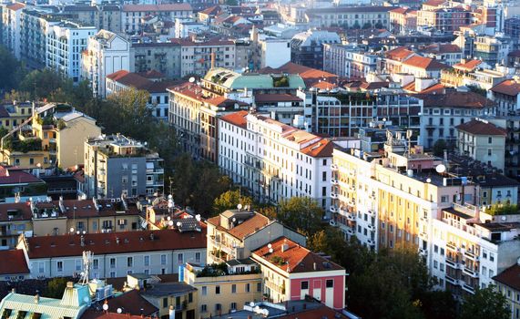 Aerial view of Milan from the rooftop of Pirelli building.