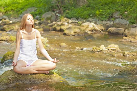 Woman Yoga Meditation Nature Water River