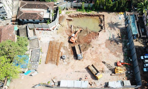 start of foundation works at build site, mumbai india