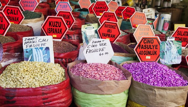Pulses market stall at Great Bazaar Istanbul, Turkey