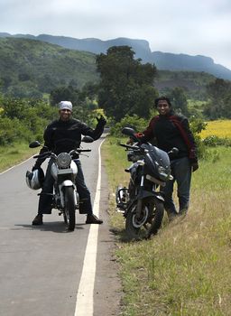 February 2010 2 bikers on route to Trimbashakar, India