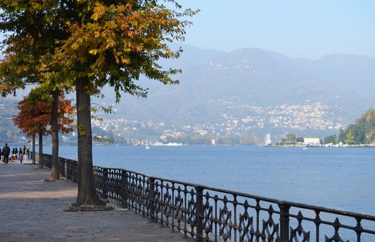 View of the lake from Como (northern Italy) in autumn