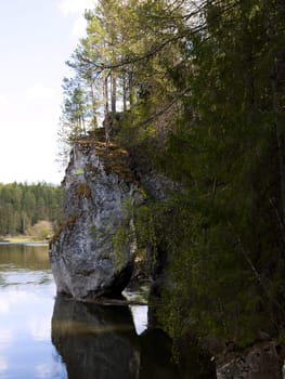 Natural Park "Deer Streams". River Serga. Rock 'Dyrovaty stone'. Sverdlovsk region