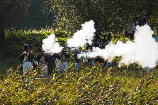 Willemstad - October 23: Replay of Napoleonic period in the Netherlands with battle between French, Dutch and English troops at Fort Sabina, October 23, 2011, Fort Sabina, Willemstad, the Netherlands