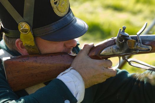 Willemstad - October 23: Replay of Napoleonic period in the Netherlands with battle between French, Dutch and English troops at Fort Sabina, October 23, 2011, Fort Sabina, Willemstad, the Netherlands