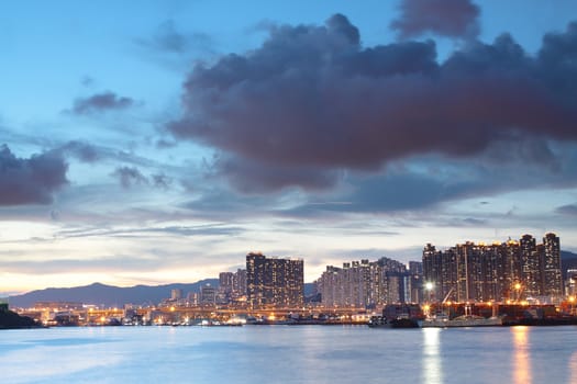 hong kong sunset and buildings