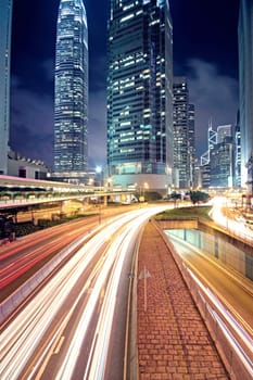 traffic in Hong Kong at night 