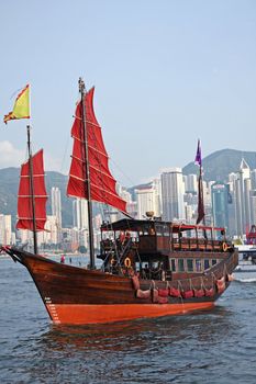 sailboat in Hong Kong harbor 