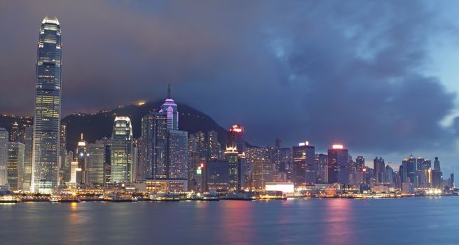 Hong Kong at night and modern buildings