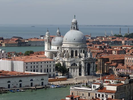 aerial view from Campanile's tower on St mark square in Venice