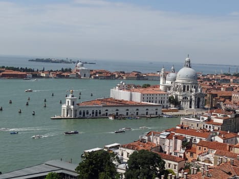 aerial view from Campanile's tower on St Mark square in Venice