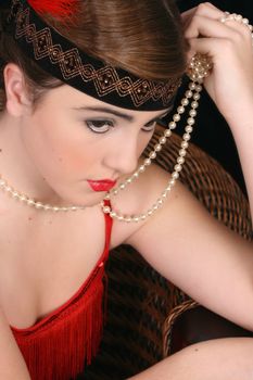 Beautiful young female in 1920 style attire