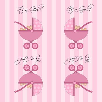 Its A Girl Pink Baby Pram Carriage Seamless Pattern Tile Background Illustration