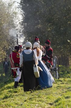 Willemstad - October 23: Replay of Napoleonic period in the Netherlands with battle between French, Dutch and English troops at Fort Sabina, October 23, 2011, Fort Sabina, Willemstad, the Netherlands