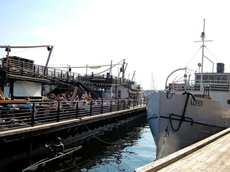 restaurant on ship, aker brygge, norway. Please note: No negative use allowed.