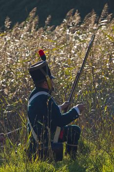 Willemstad - October 23: Replay of Napoleonic period in the Netherlands with battle between French, Dutch and English troops at Fort Sabina, October 23, 2011, Fort Sabina, Willemstad, the Netherlands