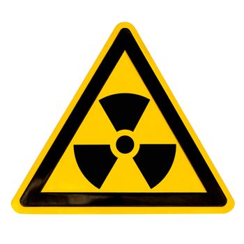 Nuclear radiation warning sign isolated on white