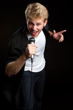 Male singer singing karaoke music