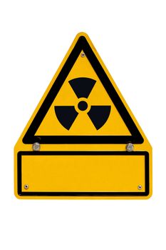 Radiation warning sign isolated on white with blank copyspace for your message.