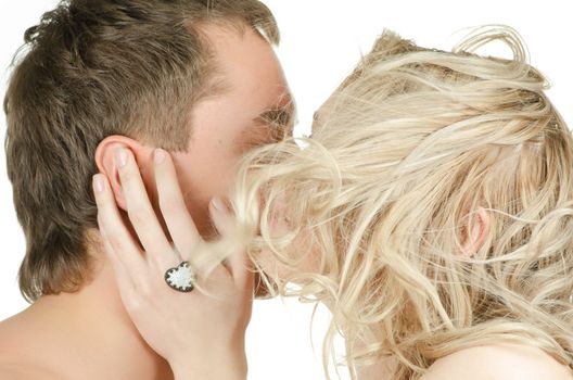Beauty man and woman - lovers closeup portraits