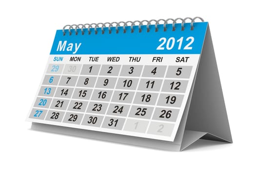 2012 year calendar. May. Isolated 3D image