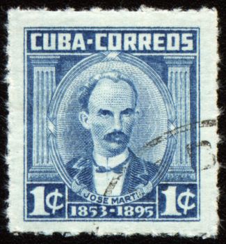 CUBA - CIRCA 1953: post stamp printed in Cuba shows portrait of poet and revolutionary Jose Marti (1853-1895), circa 1953
