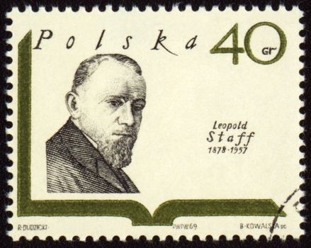 POLAND - CIRCA 1969: A stamp printed in Poland shows polish writer Leopold Staff (1878-1957), circa 1969