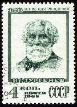 USSR - CIRCA 1968: post stamp printed in USSR and shows portrait of russian writer Ivan Turgenev (1818-1883), circa 1968