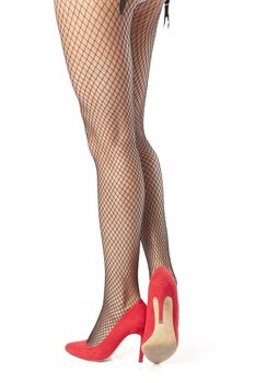 Sexy Woman legs in fishnet stocking posing