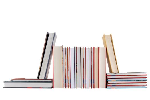 front view of books on white background 