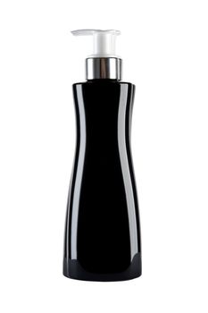 black cosmetics bottle isolated on white background