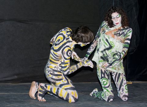 ACCO , ISRAEL - OCT 17 : An unidentified actors perform in the annual "Acco festival of alternative theatre"  take place in the old city of Acco , Israel on October 17 2011 