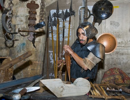 JERUSALEM - NOV 03 : An Israeli actor  proform in the annual medieval style knight festival held in the old city of Jerusalem on November 03 2011