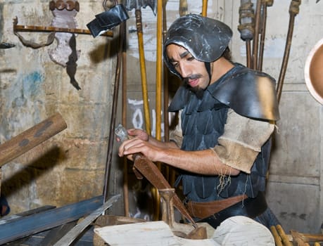 JERUSALEM - NOV 03 : An Israeli actor  proform in the annual medieval style knight festival held in the old city of Jerusalem on November 03 2011