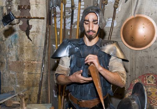 JERUSALEM - NOV 03 : An Israeli actor  proform in the annual medieval style knight festival held in the old city of Jerusalem on November 03 2011