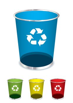 Bright glass recycle trash can icons or symbols