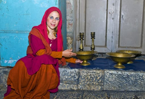 JERUSALEM - NOV 03 : An Israeli actress proform in the annual medieval style knight festival held in the old city of Jerusalem on November 03 2011