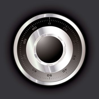 Silver metal safe dial with black background