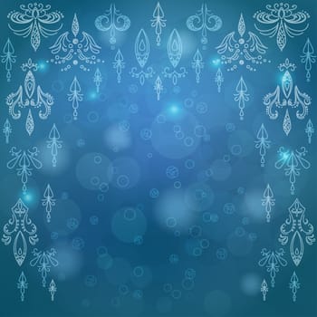 Abstract blue background with graphic floral pattern